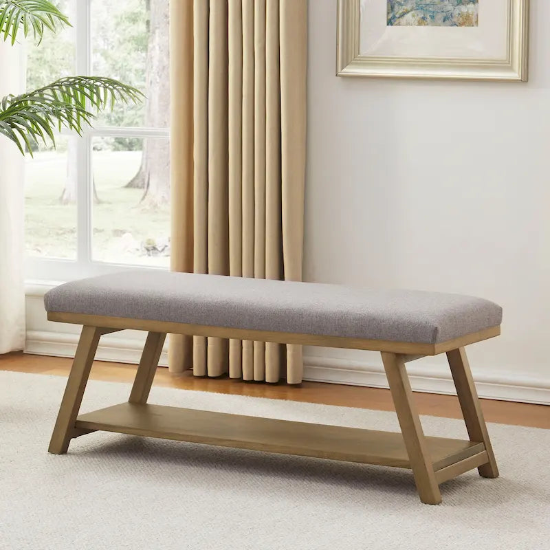 Banc de rangement capitonné avec structure en bois massif – Beige / Gris / Gris clair