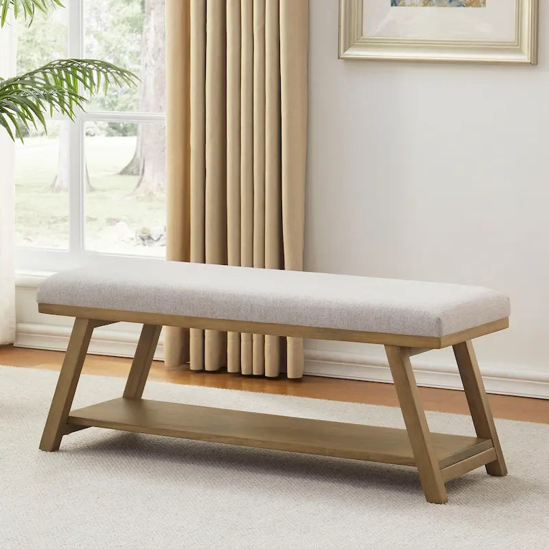 Banc de rangement capitonné avec structure en bois massif – Beige / Gris / Gris clair