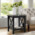 Table d'appoint de ferme noire en pin massif avec base en X et 2 surfaces