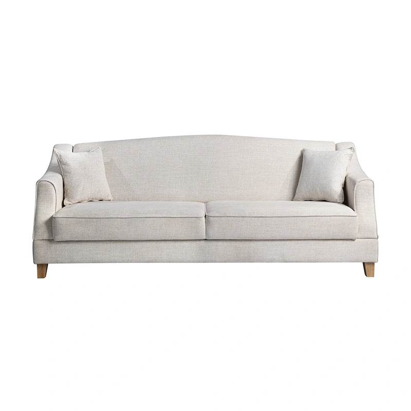 Canapé convertible en tissu tissé crème/bleu marine avec rangement et 2 coussins décoratifs