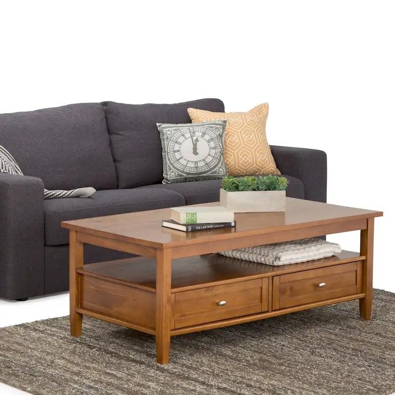 Table basse transitionnelle avec 2 tiroirs et une étagère ouverte, 48 po de large