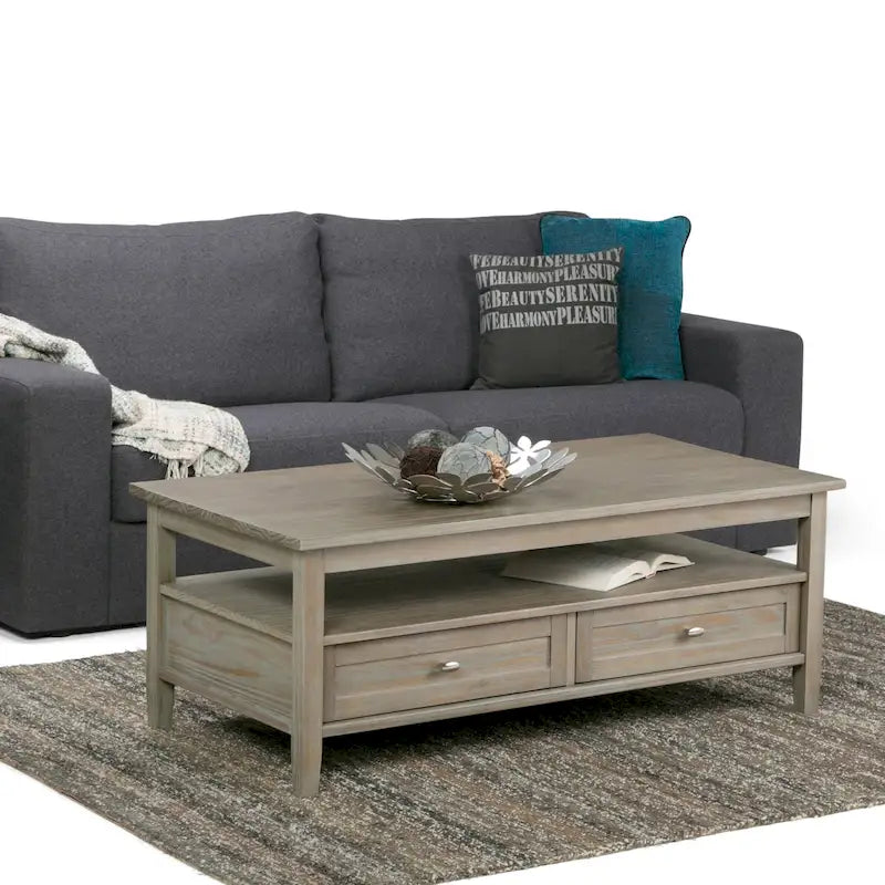 Table basse transitionnelle avec 2 tiroirs et une étagère ouverte, 48 po de large