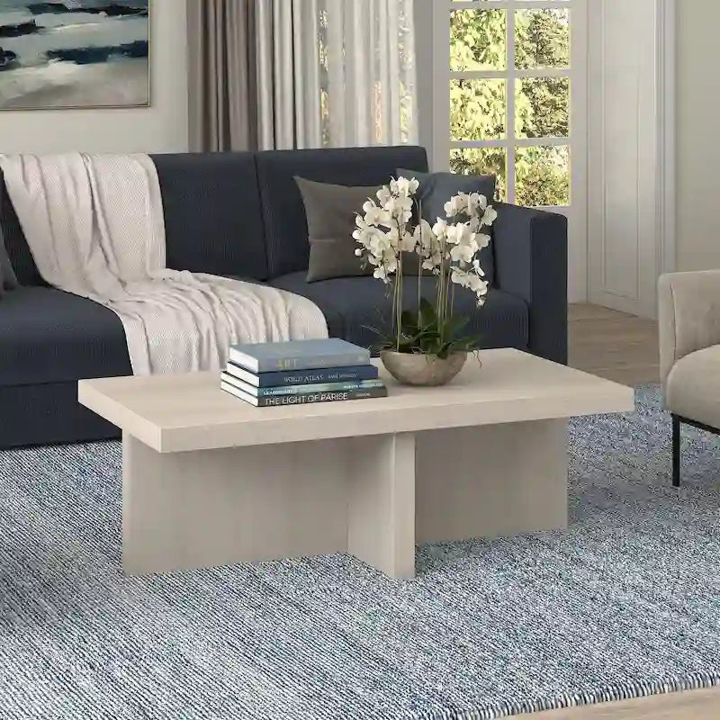 Table basse rectangulaire scandinave blanche avec base en X, MDF, 112 cm, Individuel