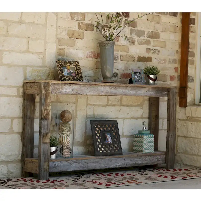 Console rustique en bois de récupération avec étagère ouverte, 60 po – Naturel / Blanc antique / Noir