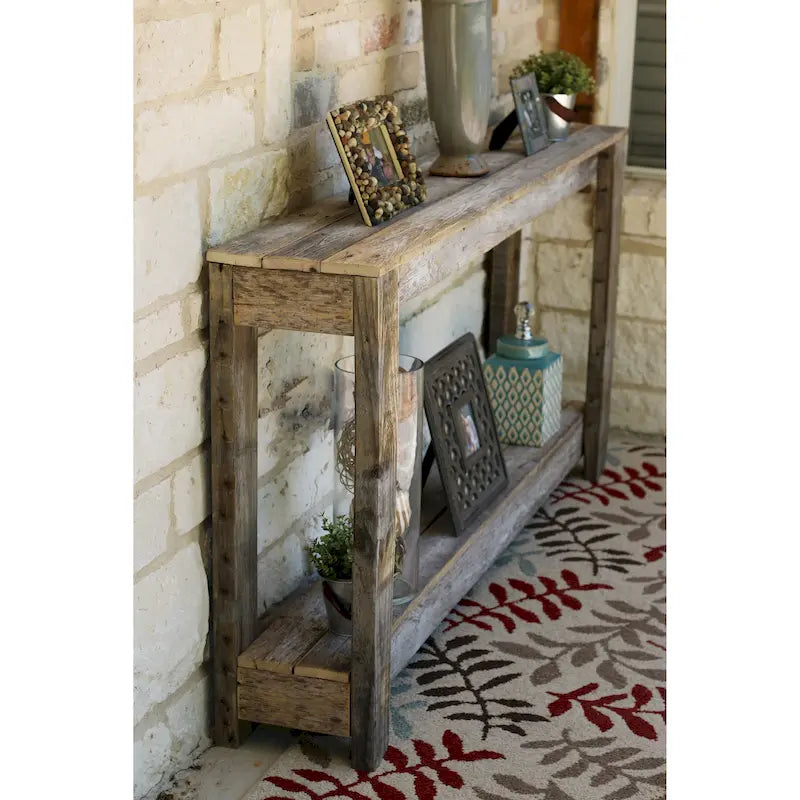 Console rustique en bois de récupération avec étagère ouverte, 60 po – Naturel / Blanc antique / Noir