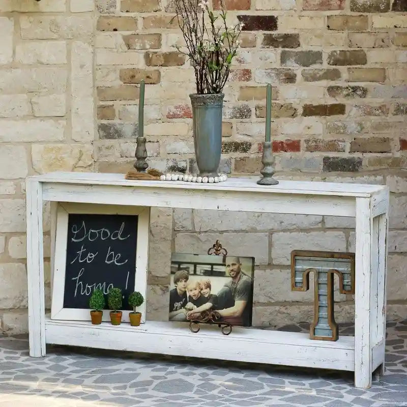 Console rustique en bois de récupération avec étagère ouverte, 60 po – Naturel / Blanc antique / Noir