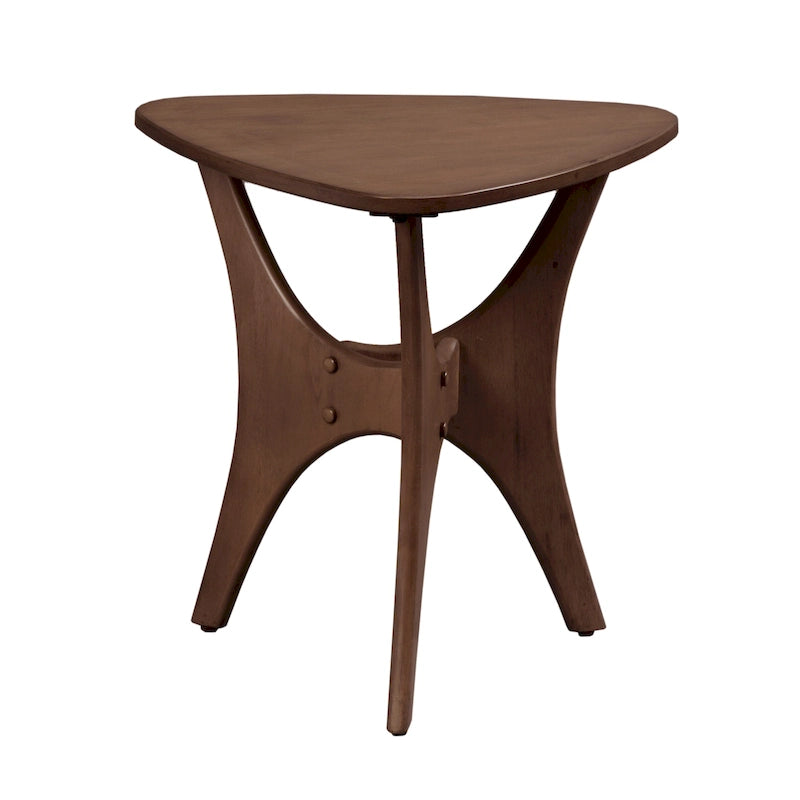 Table d'appoint mi-siècle en bois, dessus triangulaire marron/marron clair, une pièce