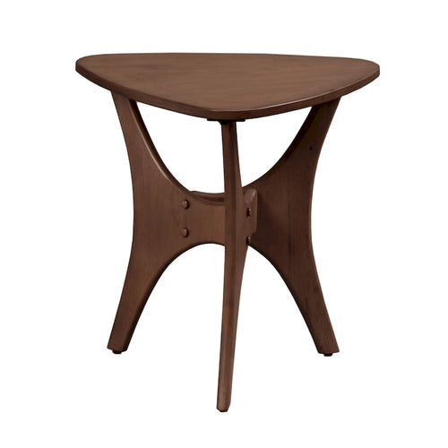 Table d'appoint mi-siècle en bois, dessus triangulaire marron/marron clair, une pièce