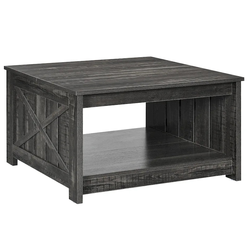 Table basse de rangement à 2 niveaux, carrée, gris/marron clair, un seul plateau