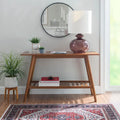 Console de table mi-siècle moderne marron/blanc avec étagère, simple