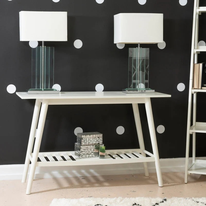 Console de table mi-siècle moderne marron/blanc avec étagère, simple