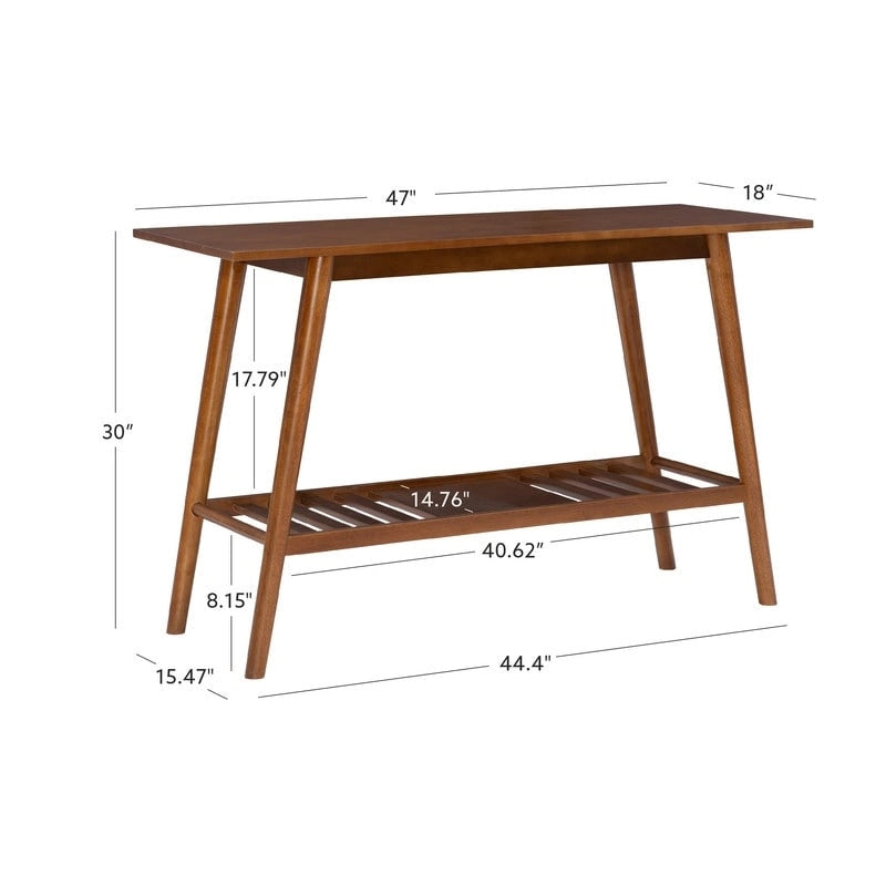 Console de table mi-siècle moderne marron/blanc avec étagère, simple