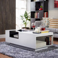 Table basse blanche à 3 niveaux avec plateau en verre trempé