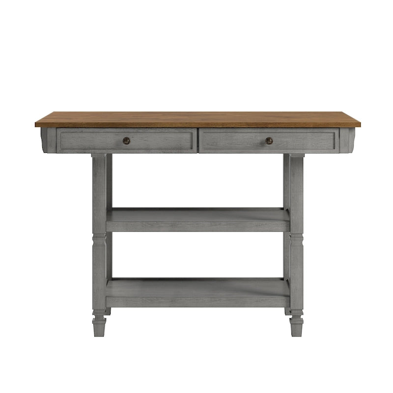Îlot de cuisine bicolore Chêne / Noir / Gris / Blanc antique avec tiroirs et étagères, Simple