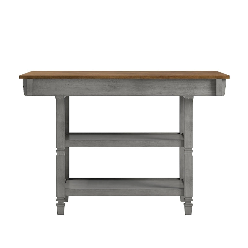 Îlot de cuisine bicolore Chêne / Noir / Gris / Blanc antique avec tiroirs et étagères, Simple