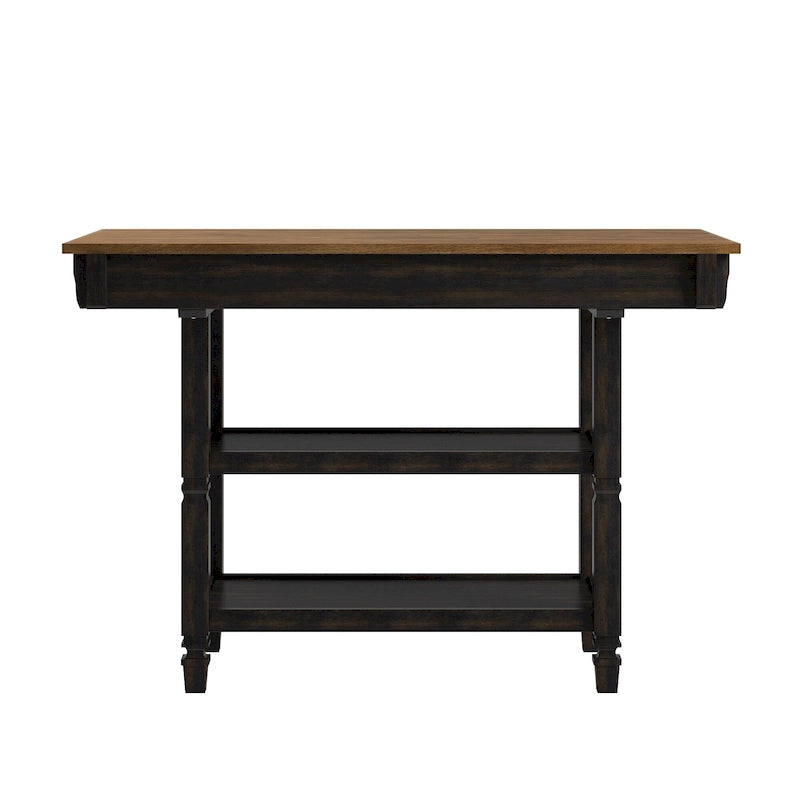 Îlot de cuisine bicolore Chêne / Noir / Gris / Blanc antique avec tiroirs et étagères, Simple