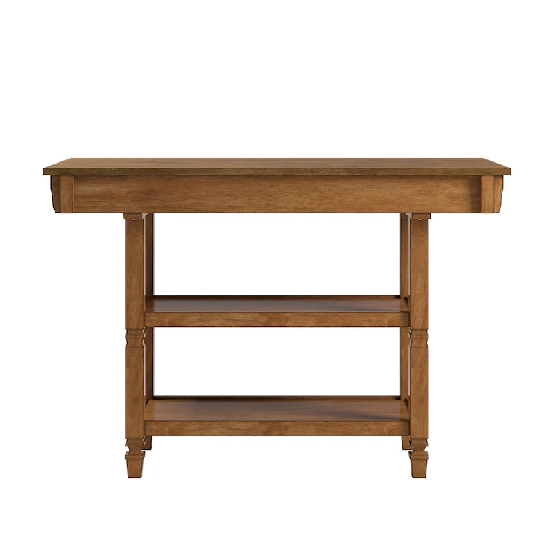 Îlot de cuisine bicolore Chêne / Noir / Gris / Blanc antique avec tiroirs et étagères, Simple