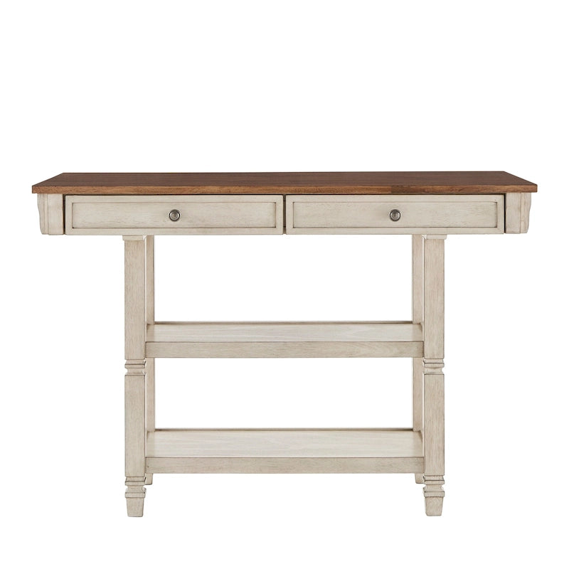 Îlot de cuisine bicolore Chêne / Noir / Gris / Blanc antique avec tiroirs et étagères, Simple