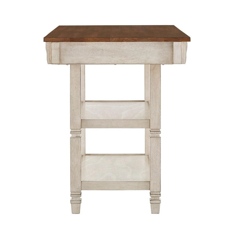 Îlot de cuisine bicolore Chêne / Noir / Gris / Blanc antique avec tiroirs et étagères, Simple