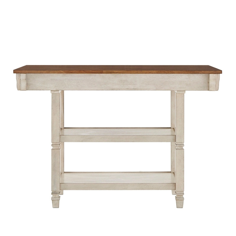 Îlot de cuisine bicolore Chêne / Noir / Gris / Blanc antique avec tiroirs et étagères, Simple