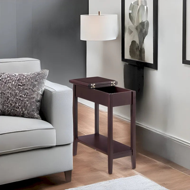 Table d'appoint étroite à plateau relevable avec tiroir et étagère, Cerise / Gris