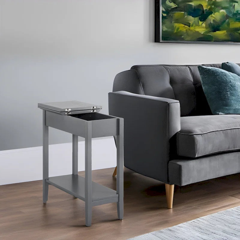 Table d'appoint étroite à plateau relevable avec tiroir et étagère, Cerise / Gris