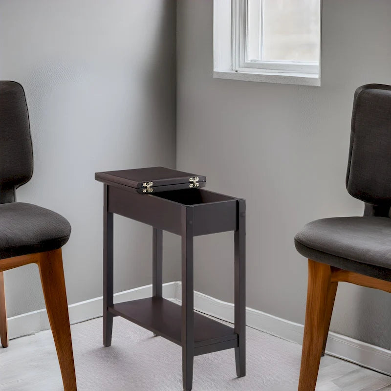 Table d'appoint étroite à plateau relevable avec tiroir et étagère, Cerise / Gris