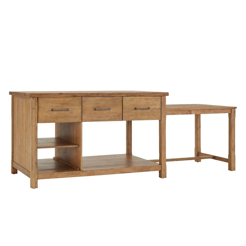 Îlot de cuisine extensible aspect récupéré avec 3 tiroirs – Chêne / Marron / Gris
