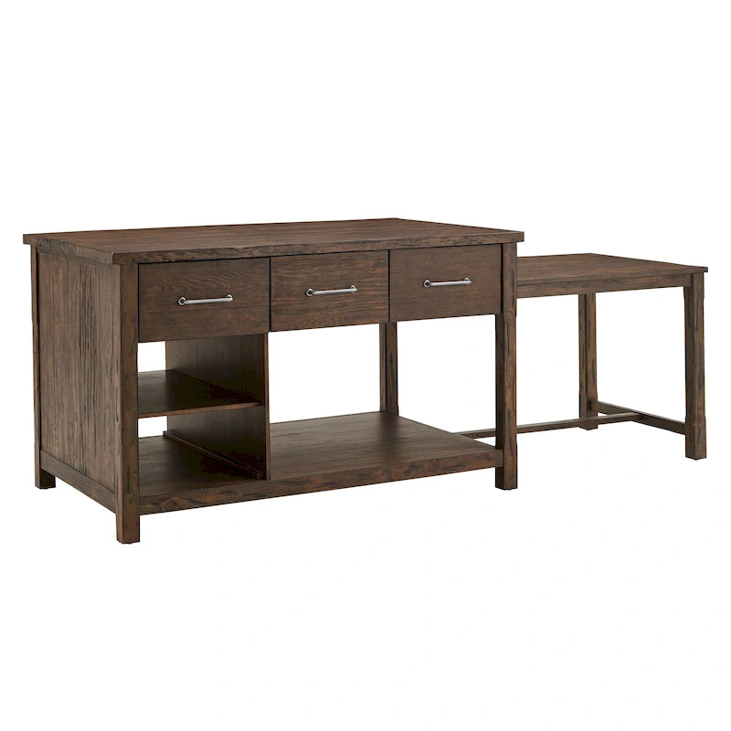Îlot de cuisine extensible aspect récupéré avec 3 tiroirs – Chêne / Marron / Gris