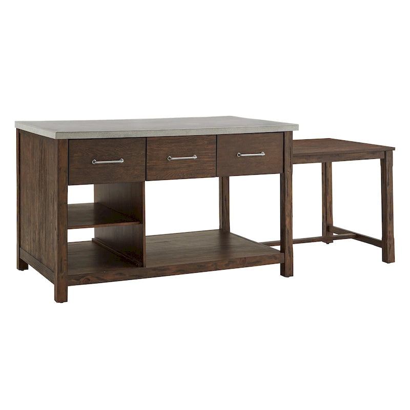 Îlot de cuisine extensible aspect récupéré avec 3 tiroirs – Chêne / Marron / Gris