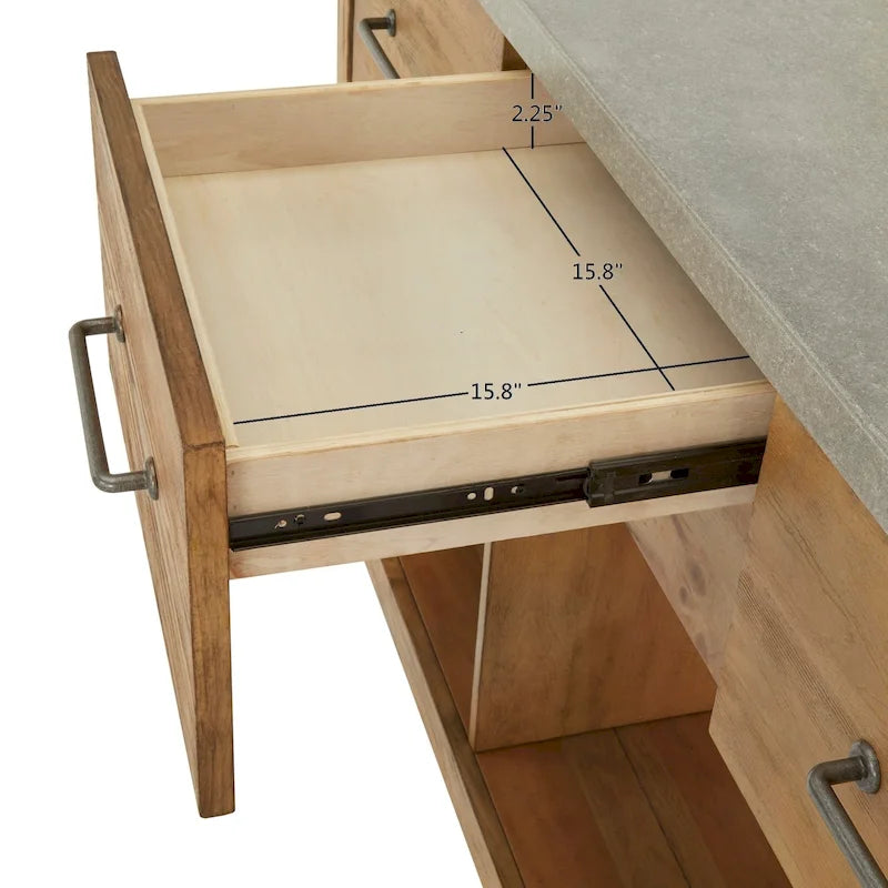 Îlot de cuisine extensible aspect récupéré avec 3 tiroirs – Chêne / Marron / Gris