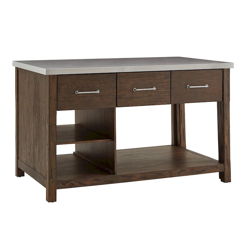 Îlot de cuisine extensible aspect récupéré avec 3 tiroirs – Chêne / Marron / Gris