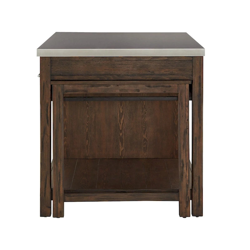 Îlot de cuisine extensible aspect récupéré avec 3 tiroirs – Chêne / Marron / Gris
