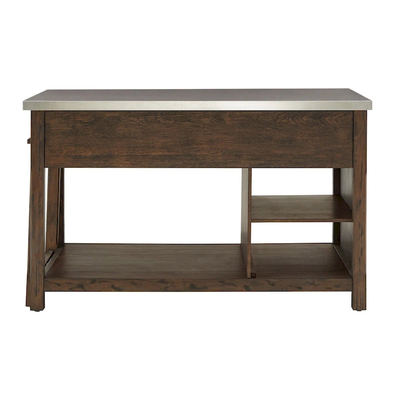 Îlot de cuisine extensible aspect récupéré avec 3 tiroirs – Chêne / Marron / Gris
