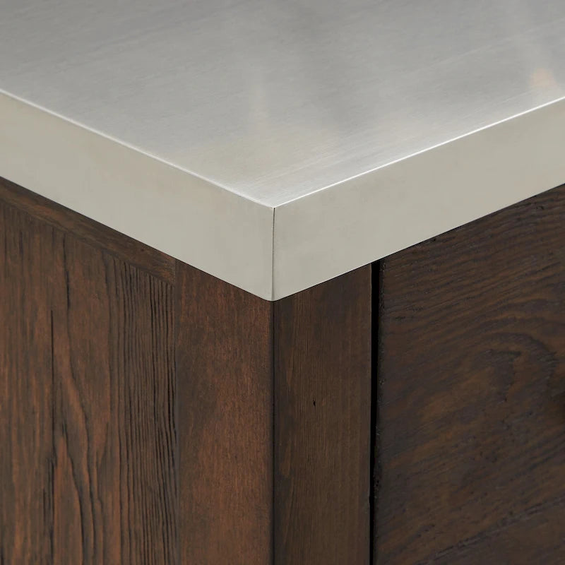Îlot de cuisine extensible aspect récupéré avec 3 tiroirs – Chêne / Marron / Gris