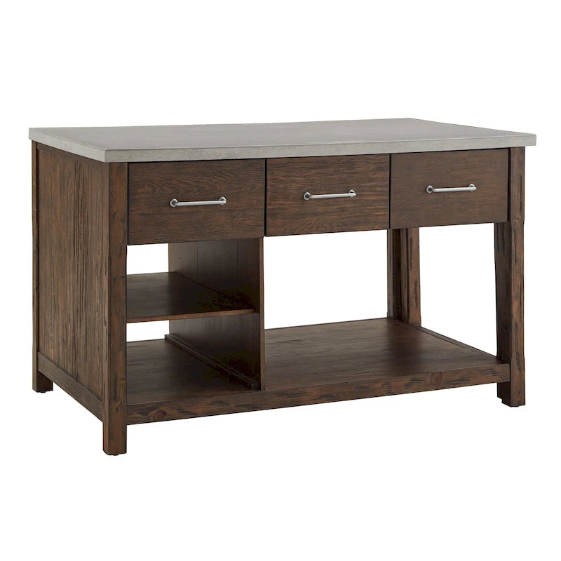 Îlot de cuisine extensible aspect récupéré avec 3 tiroirs – Chêne / Marron / Gris