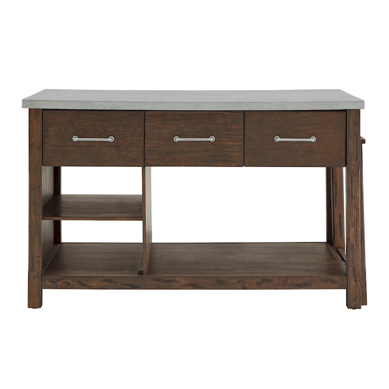 Îlot de cuisine extensible aspect récupéré avec 3 tiroirs – Chêne / Marron / Gris