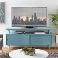 Meuble TV rétro bleu antique avec portes coulissantes, 152 cm