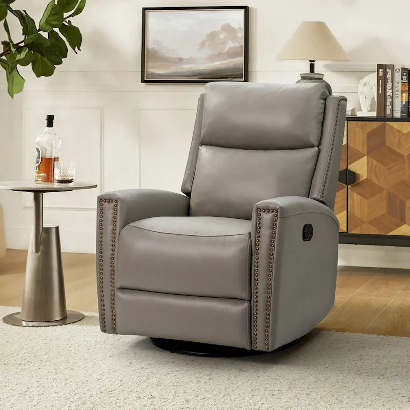 Fauteuil inclinable, pivotant et basculant en cuir véritable multicolore, avec clous décoratifs