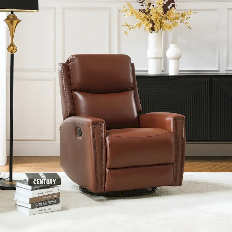 Fauteuil inclinable, pivotant et basculant en cuir véritable multicolore, avec clous décoratifs