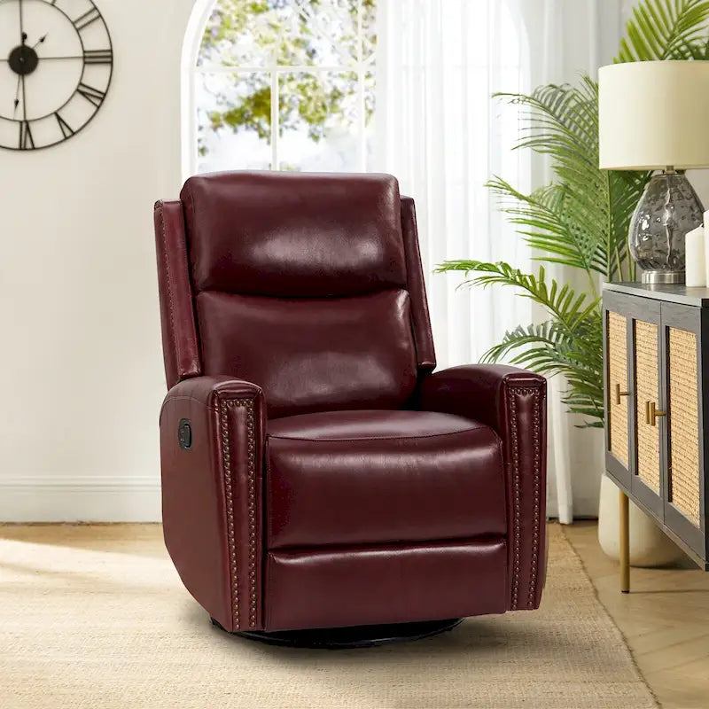 Fauteuil inclinable, pivotant et basculant en cuir véritable multicolore, avec clous décoratifs