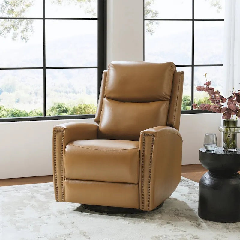 Fauteuil inclinable, pivotant et basculant en cuir véritable multicolore, avec clous décoratifs