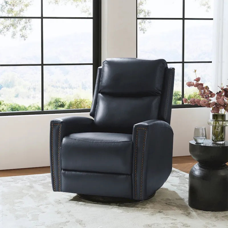 Fauteuil inclinable, pivotant et basculant en cuir véritable multicolore, avec clous décoratifs