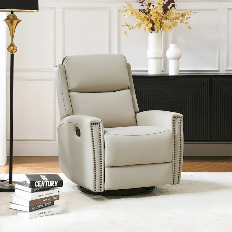 Fauteuil inclinable, pivotant et basculant en cuir véritable multicolore, avec clous décoratifs