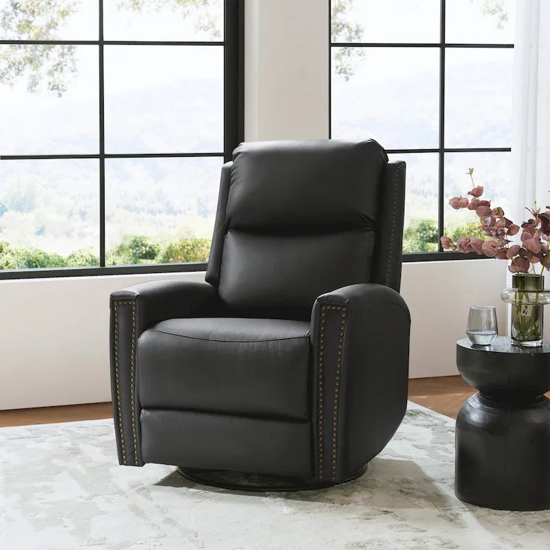 Fauteuil inclinable, pivotant et basculant en cuir véritable multicolore, avec clous décoratifs