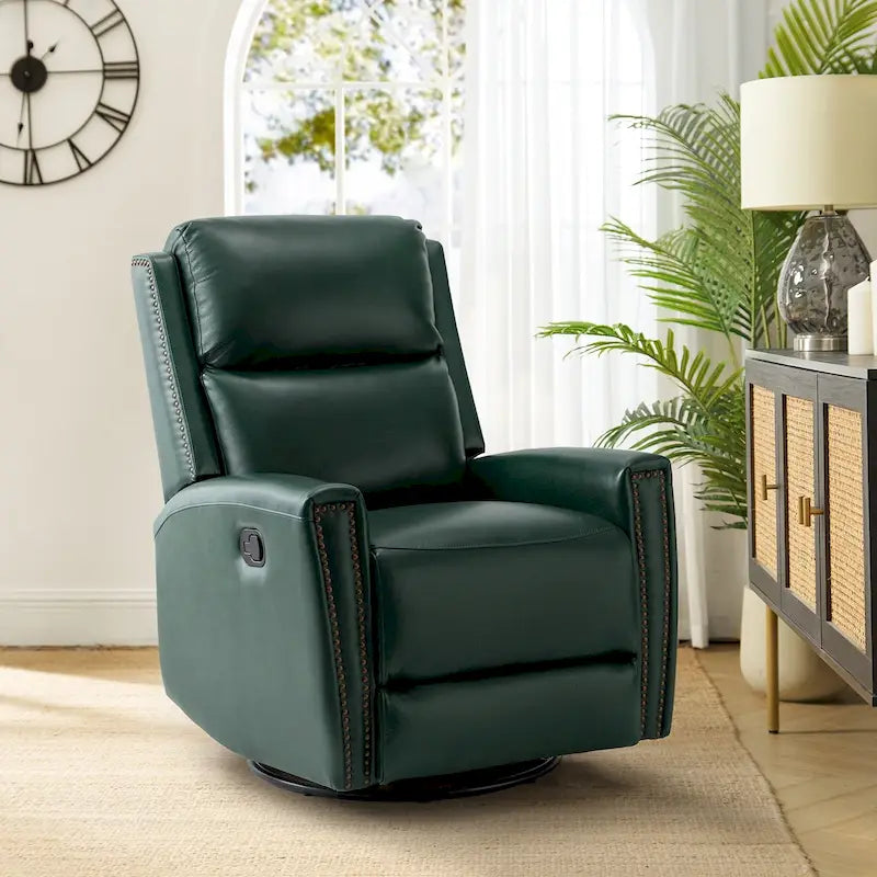 Fauteuil inclinable, pivotant et basculant en cuir véritable multicolore, avec clous décoratifs