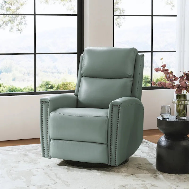 Fauteuil inclinable, pivotant et basculant en cuir véritable multicolore, avec clous décoratifs