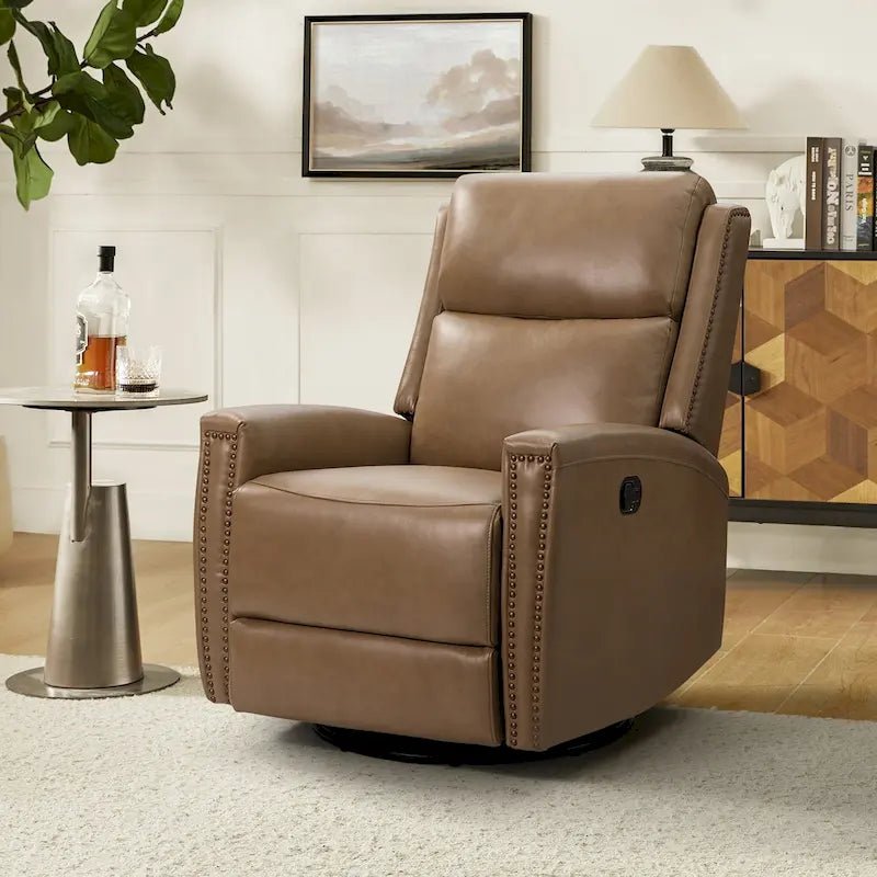 Fauteuil inclinable, pivotant et basculant en cuir véritable multicolore, avec clous décoratifs