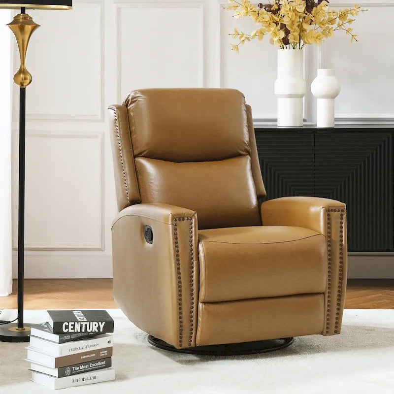 Fauteuil inclinable, pivotant et basculant en cuir véritable multicolore, avec clous décoratifs