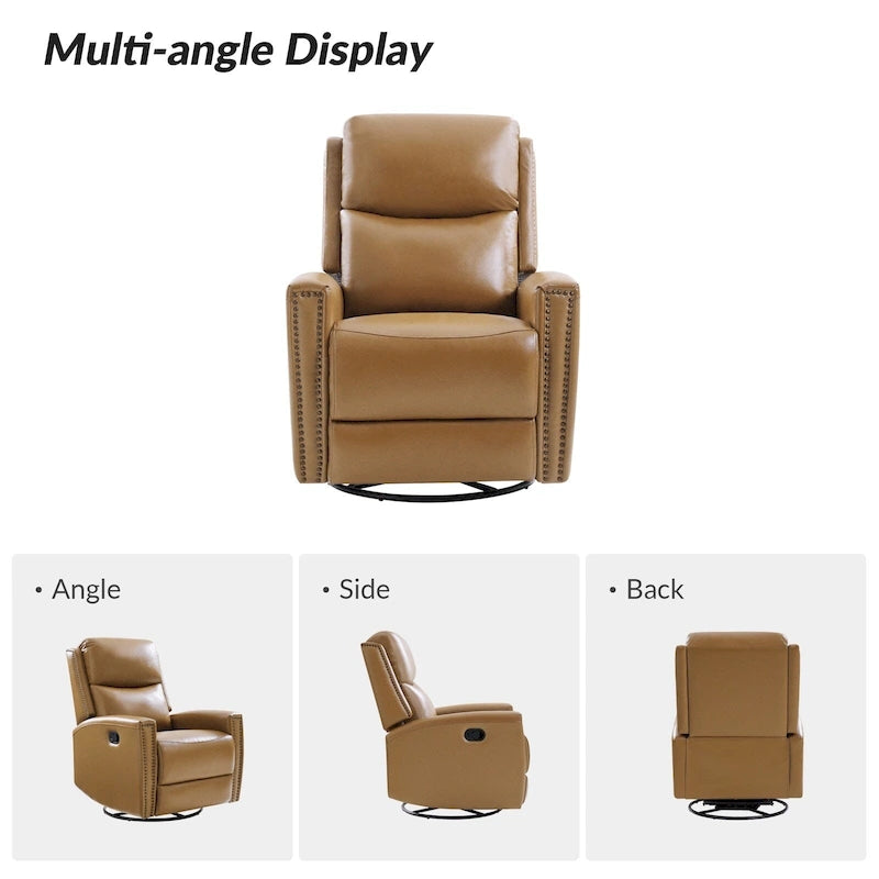 Fauteuil inclinable, pivotant et basculant en cuir véritable multicolore, avec clous décoratifs